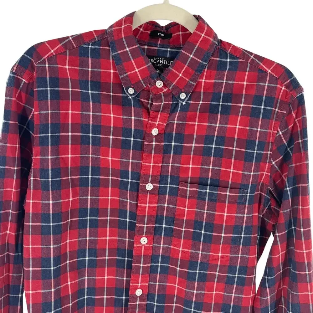 J. Crew Red Plaid Flex Cotton Slim Fit Button Down Shirt